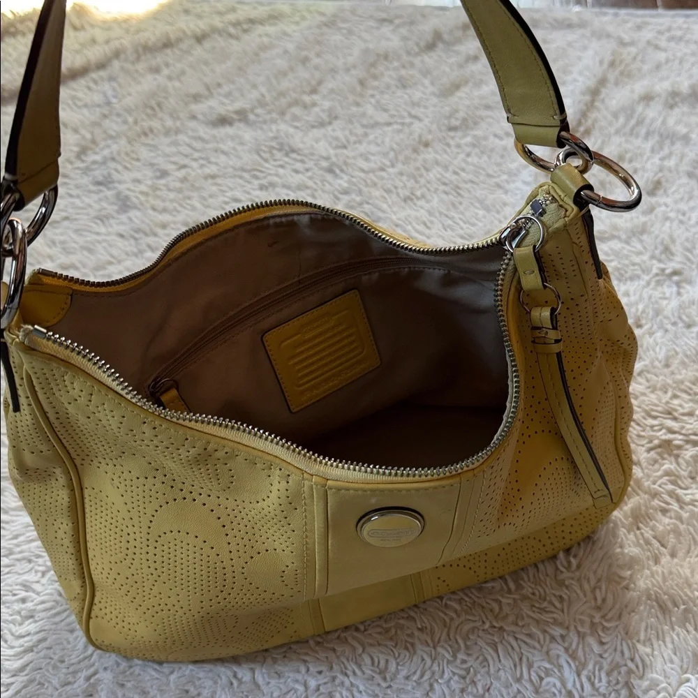 COACH Signature Stripe Convertible Hobo Bag YelowPerforated Leather F23241